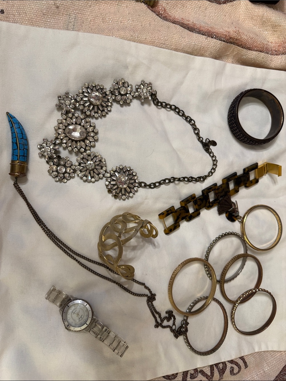 Assorted used costume jewelry grab bag.